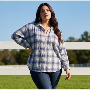 Old Navy The Boyfriend Shirt Blue White Button Down XXL Womens Long Sleeve  Used